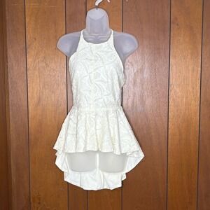 Luxxel Halter Peplum‎ Top Women S Ivory Lace High Low Open Back Fairy Festival